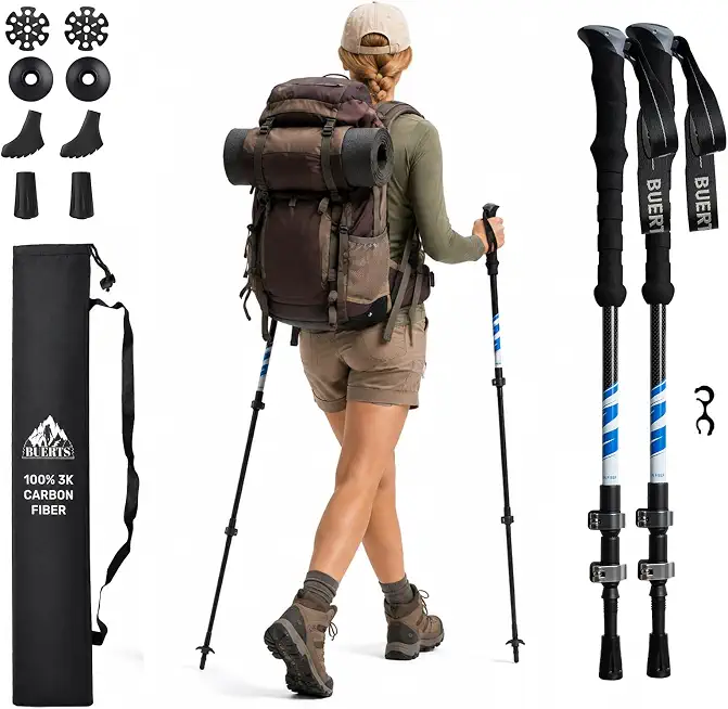 Ultralight Carbon Fiber Trekking Poles - 3K Collapsible Hiking Poles with EVA Foam Grip & Flip Lock