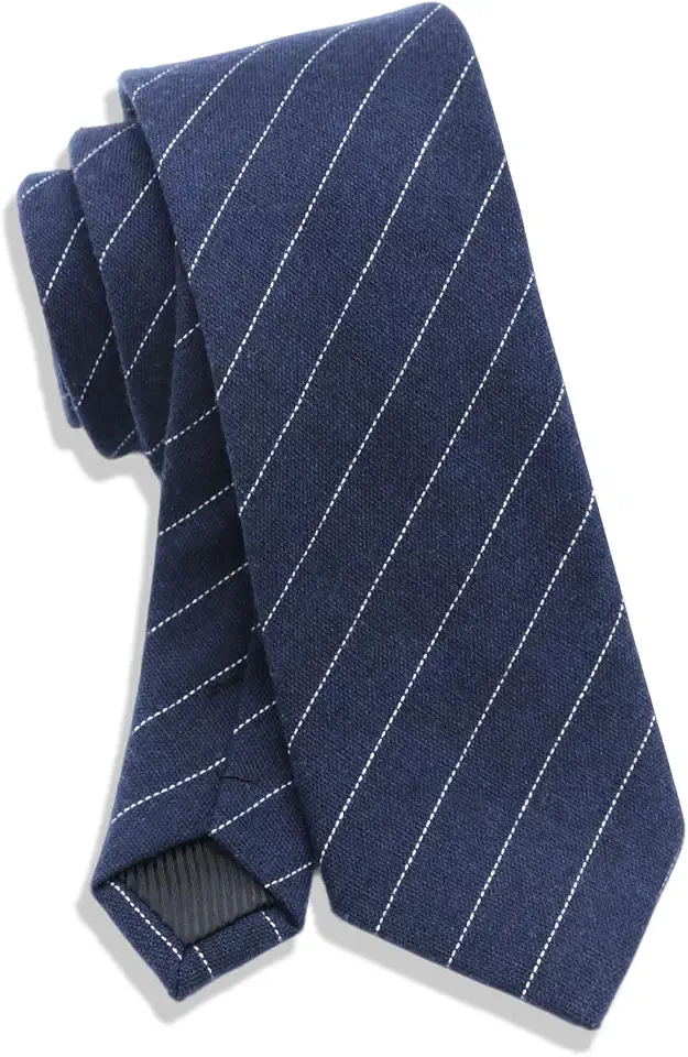 Cotton Stripe Ties for Men, Skinny 2.3'' Mens Ties for Wedding Work | Linen Men's Neckties, Fine Light Stripes, 2.3'' Slim Size, Formal Design, Easy to Match Shirts, for Party Business Banquet
