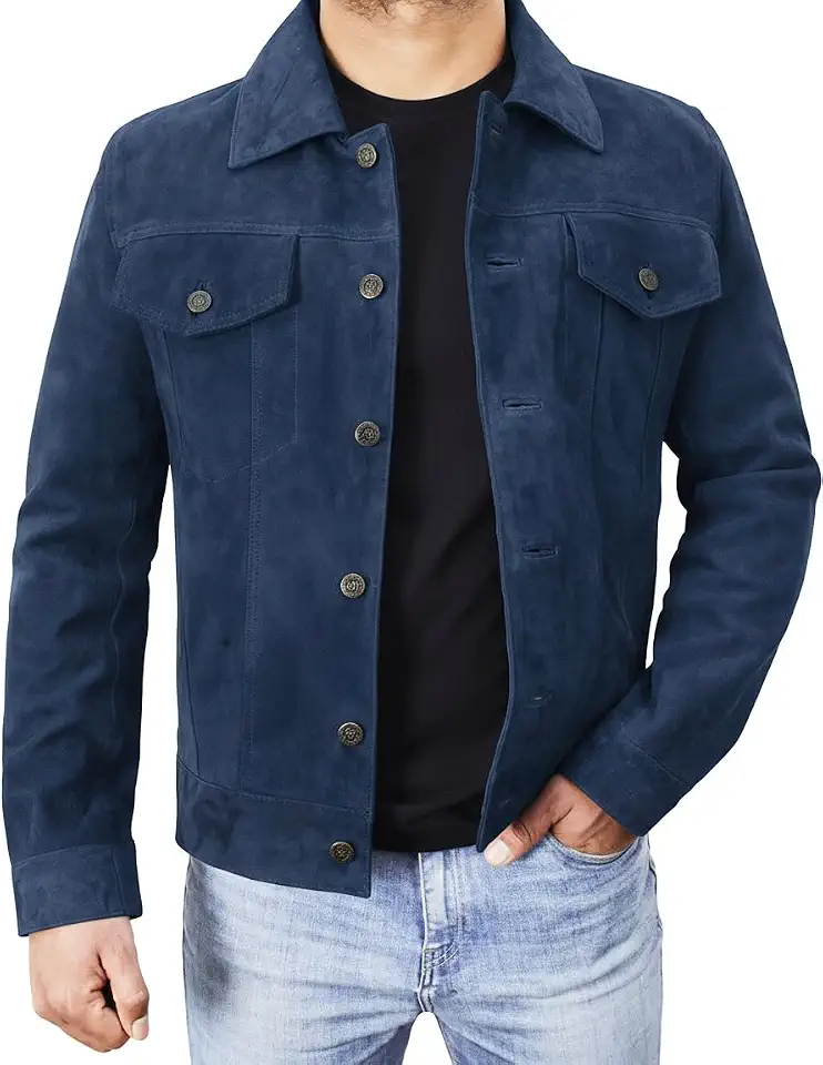 Premium Brown Suede Trucker Leather Jacket Mens