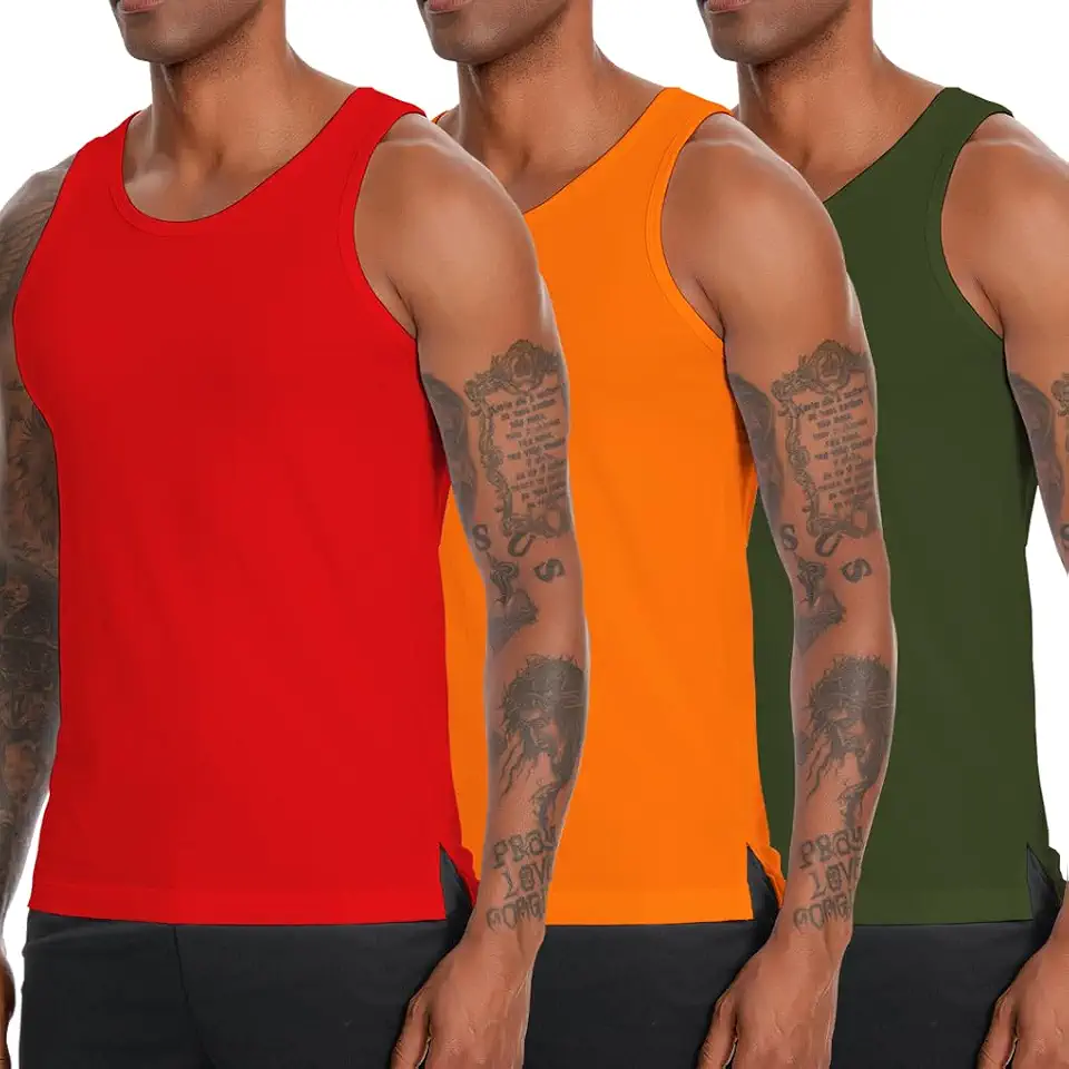 Nutria Mens Cotton Ribbed Tank Tops 3 Pack Sleeveless Casual Classic T Shirts Crew Neck Summer Tees Multicolor U24A