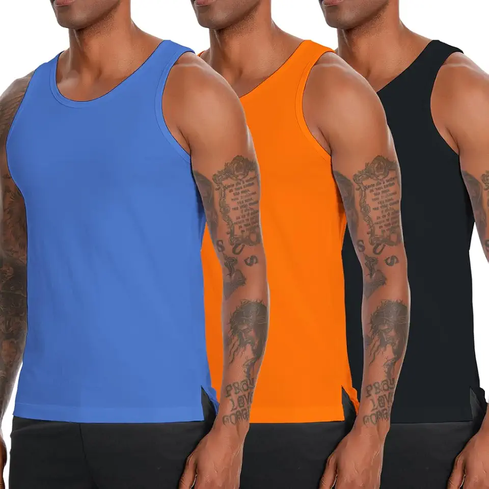 Nutria Mens Cotton Ribbed Tank Tops 3 Pack Sleeveless Casual Classic T Shirts Crew Neck Summer Tees Multicolor U24A