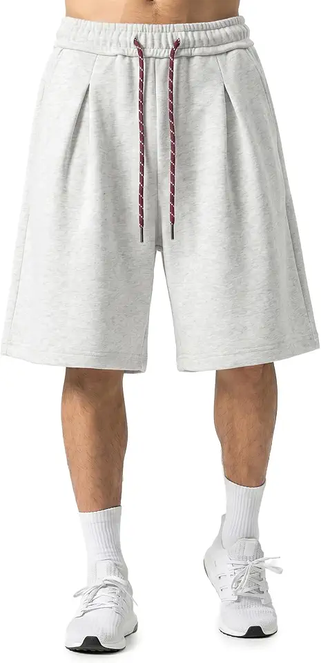 Men's Baggy Sweat Shorts Wide Leg Athletic Lounge Shorts Pleated Drawstring Shorts with Pockets