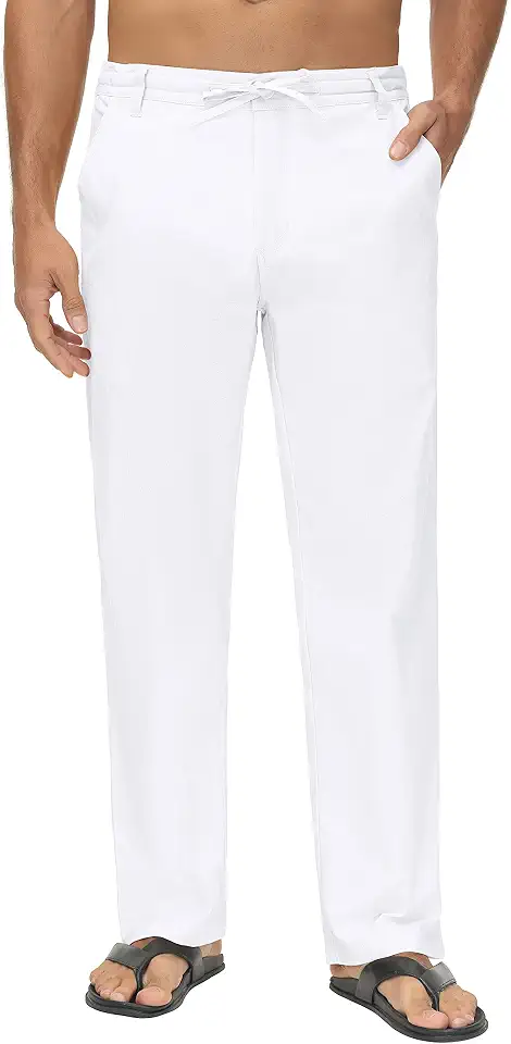 Boisouey Mens Casual Linen Pants Loose Fit Elastic Waist Drawstring Beach Summer Yoga Trousers