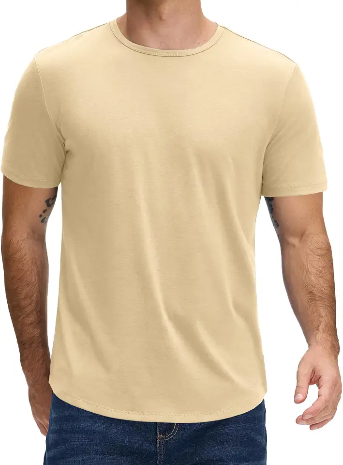 JEMLDL Men's Casual T Shirt Short Sleeve Cotton Blend T-Shirts Curved Hem Crewneck Summer Classic Basic Tee Shirts S-5XL