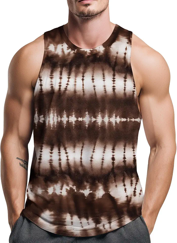 TiwBski Men’s Vintage Stripe Tie Dye Print Tank Tops Workout Muscle Gym Sleeveless Shirt Beach Tanks Streetwear