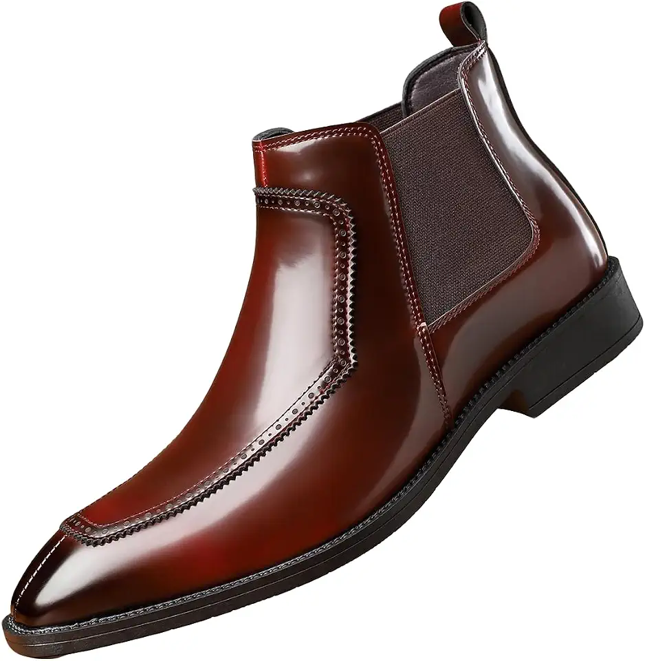 Men's Burgundy Leather Brogue Boots