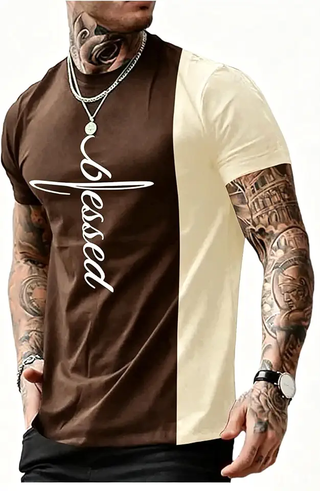 SOLY HUX Men's Color Block Letter Summer Graphic Tees