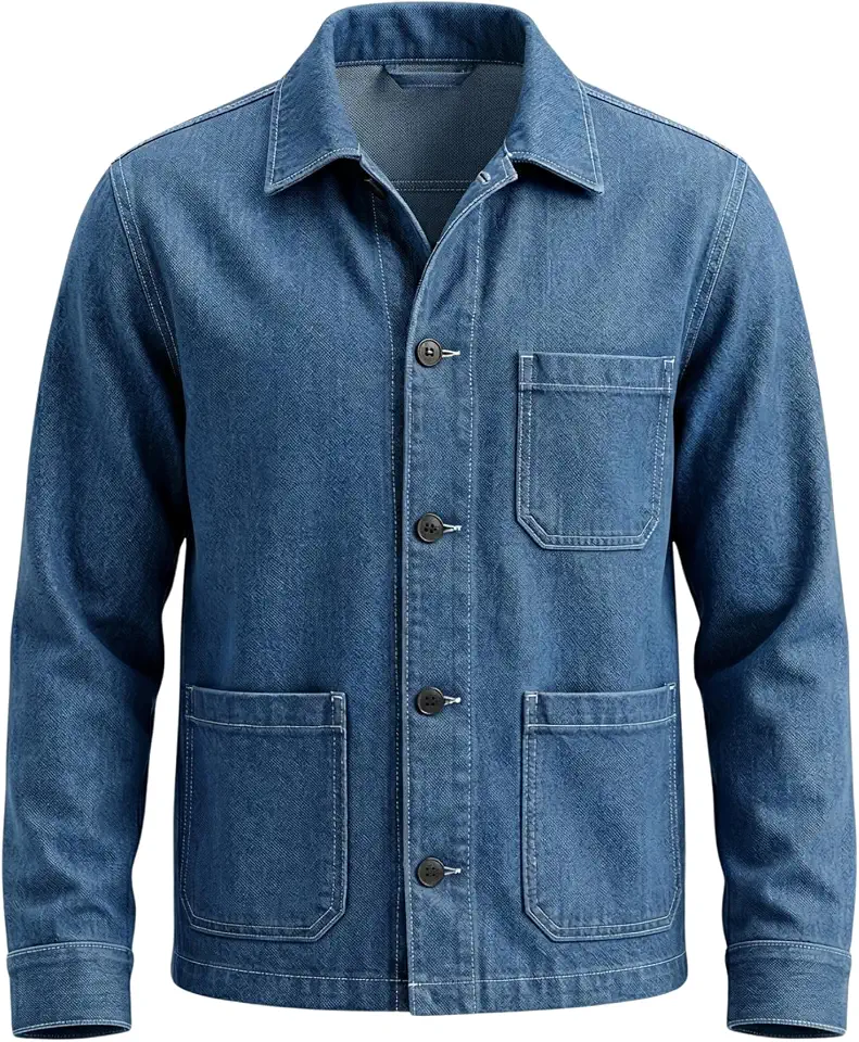 Men’s French Blue Denim Chore Jacket - Vintage Style Workwear Utility Jacket