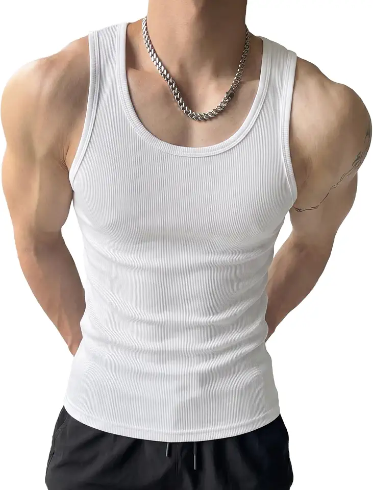 Men's Off White Ribbed Cotton Tank Top