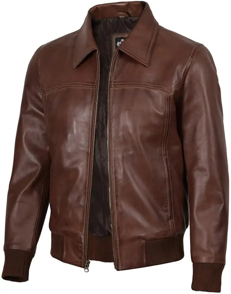 Real Lambskin Leather Bomber Jacket Men Classic Casual Outerwear