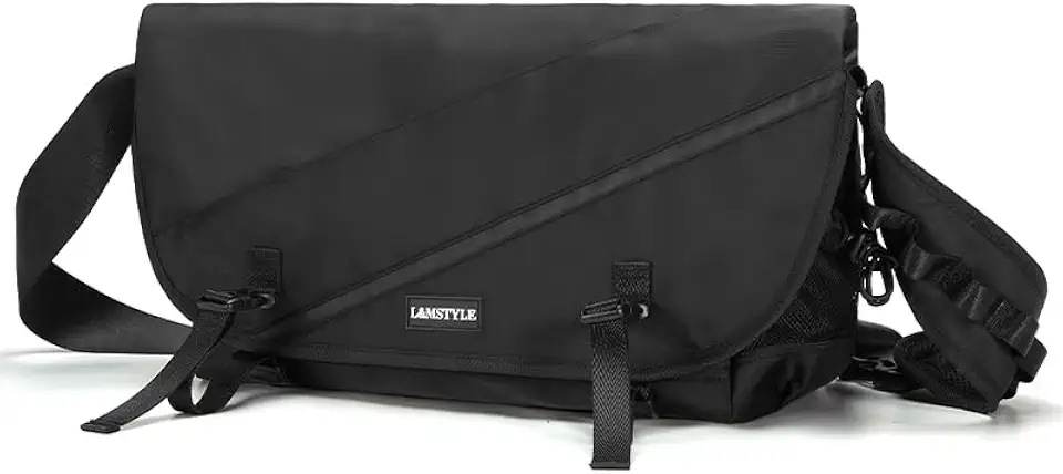 Men's Black Lightweight Water-Repellent Crossbody Bag, Large Capacity EDC Sling with Multi-Pocket | Light Roomy Men'sBag