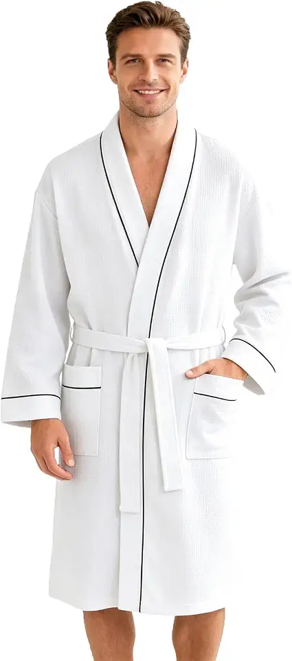Men's Cream Waffle Weave Spa Robe
