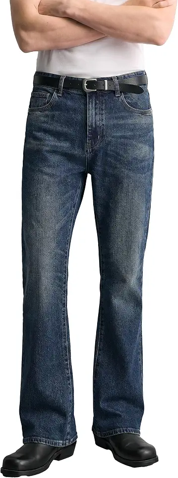 Men's Stretch Regular Fit Bootcut Flared Jeans - Cowboy Cotton Fashion Comfort Denim Pants for Daily Work All Season Wear