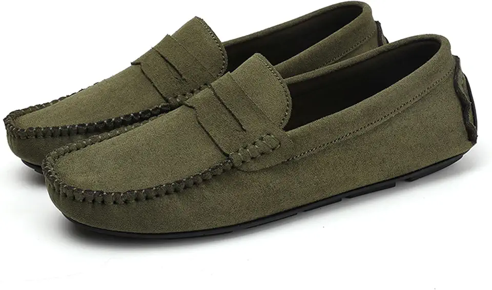 Men's Suede Penny Loafers Slip-On Driving Moccasins Casual Flat Shoes Hand Stitching Work Boat Shoes