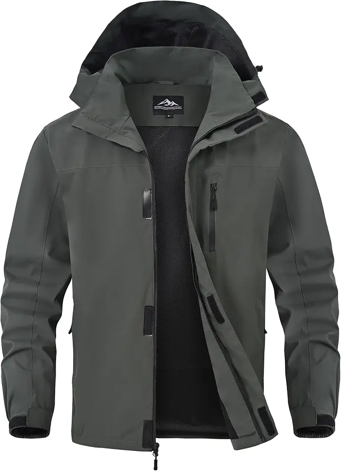 Zoofly Mens Waterproof Hiking Jacket with Hood Windproof Light Weight Windbreaker Outdoor Fishing Raincoat Zipper Pockets