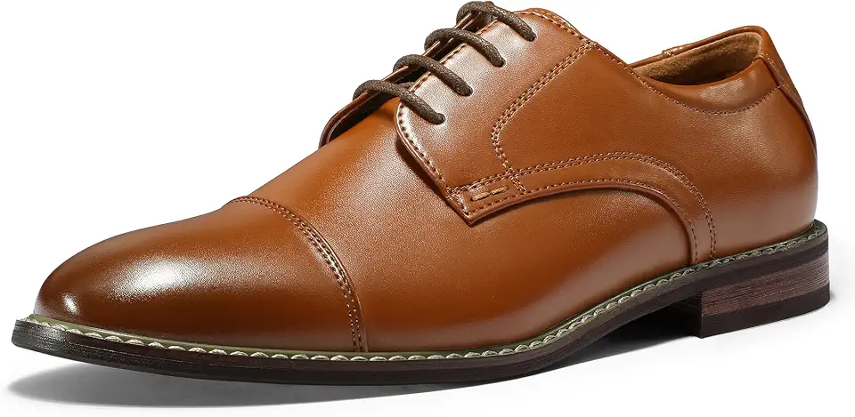 Men's Cognac Leather Wingtip Oxford Shoes
