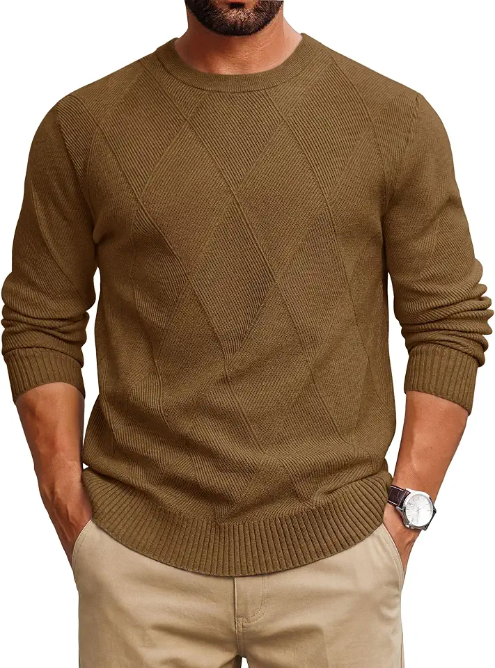 Cotrasen Mens Crewneck Casual Sweater Textured Knit Pullover Sweater