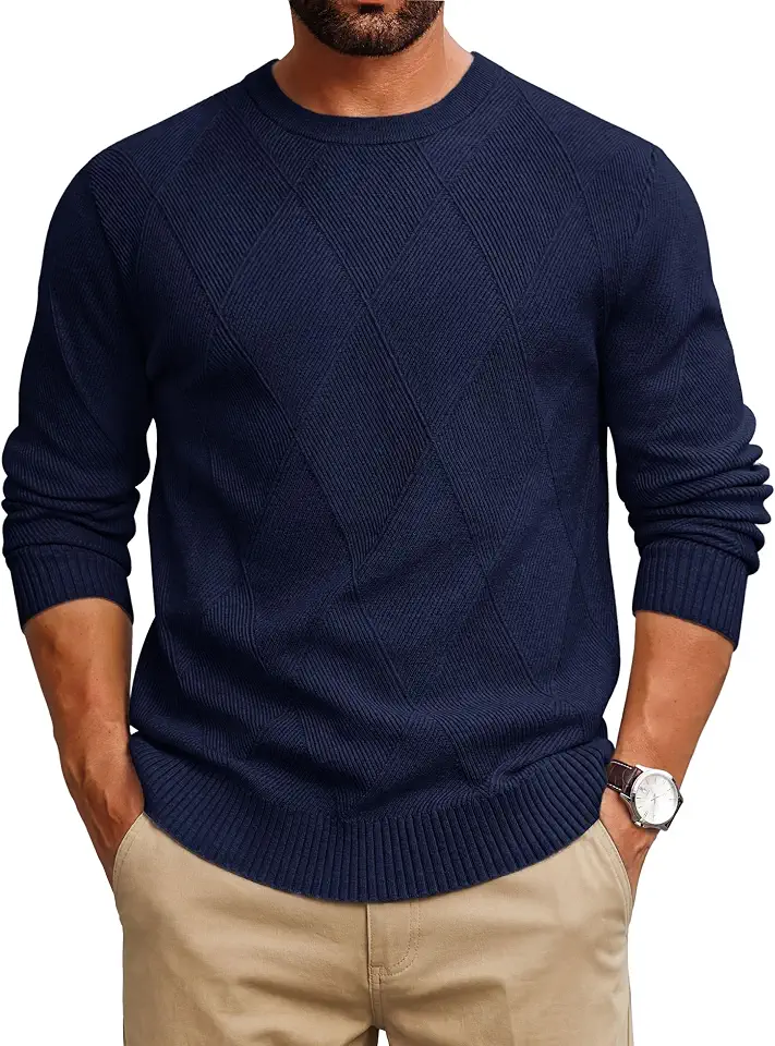 Cotrasen Mens Crewneck Casual Sweater Textured Knit Pullover Sweater