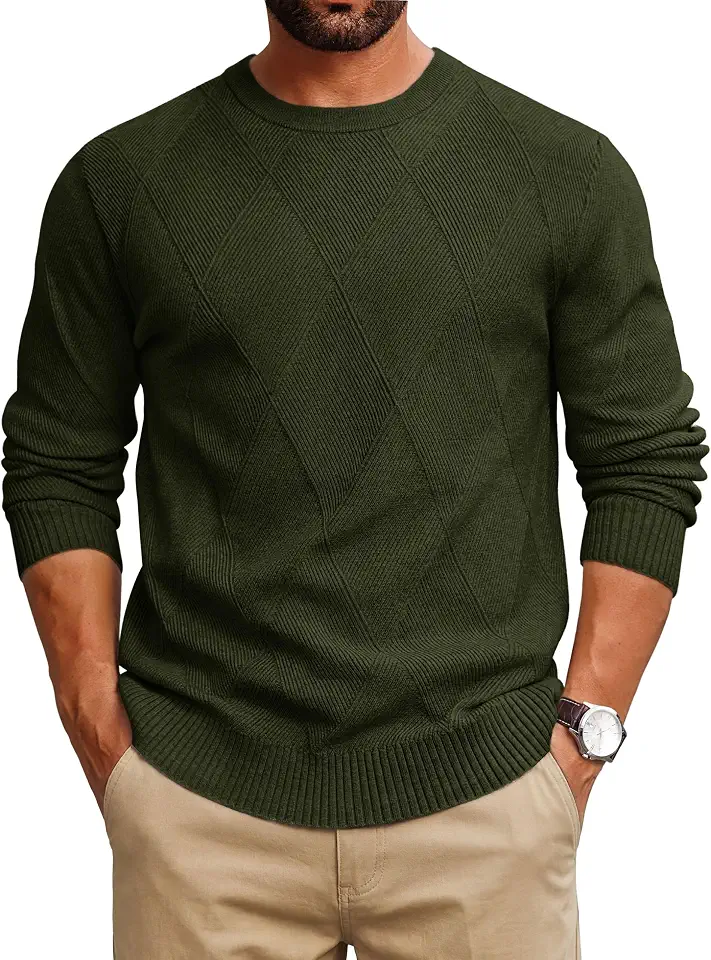 Cotrasen Mens Crewneck Casual Sweater Textured Knit Pullover Sweater