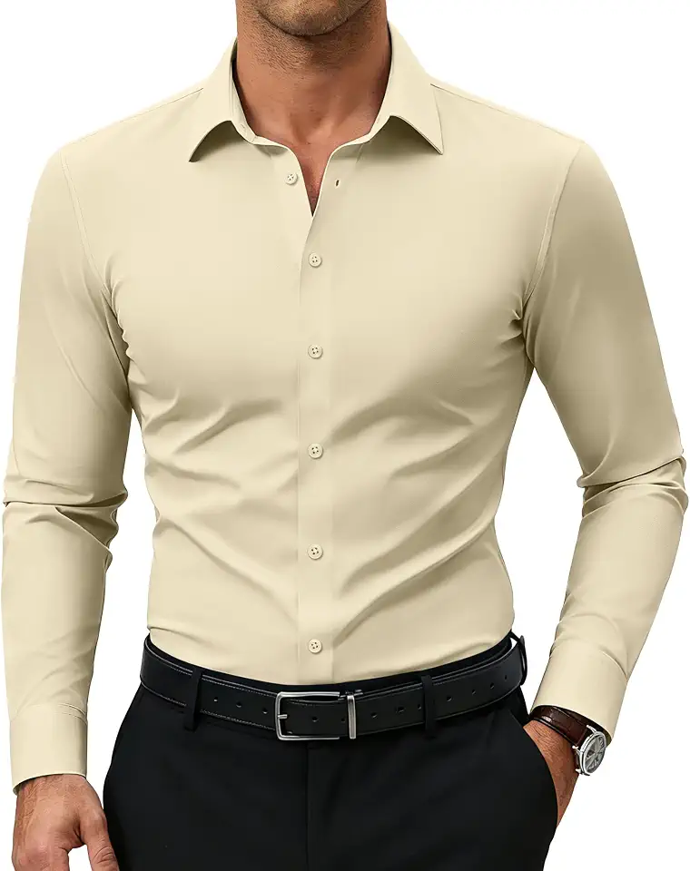 Lion Nardo Premium Stretch Mens Dress Shirts Long Sleeve Slim Fit Dress Shirts Muscle Fit Wrinkle Free Button Down Shirt