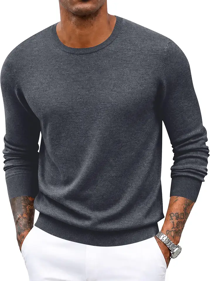 Poriff Men's Crewneck Sweater Wool Blend Knit Long Sleeve Pullover Sweaters