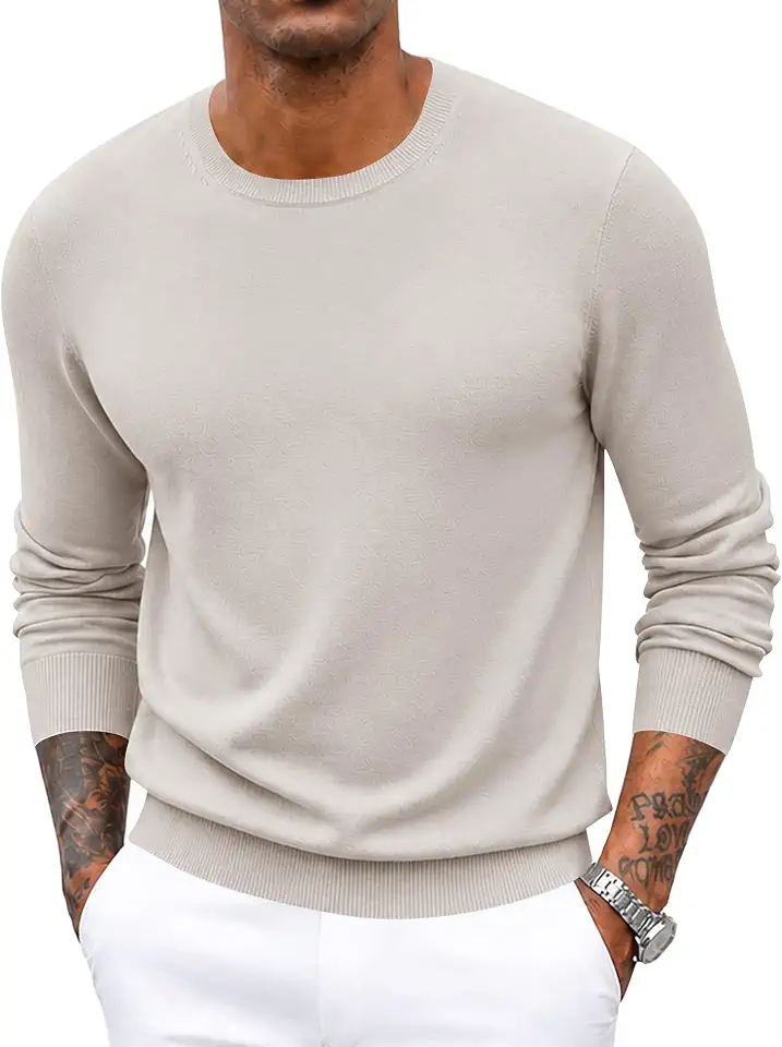 Poriff Men's Crewneck Sweater Wool Blend Knit Long Sleeve Pullover Sweaters