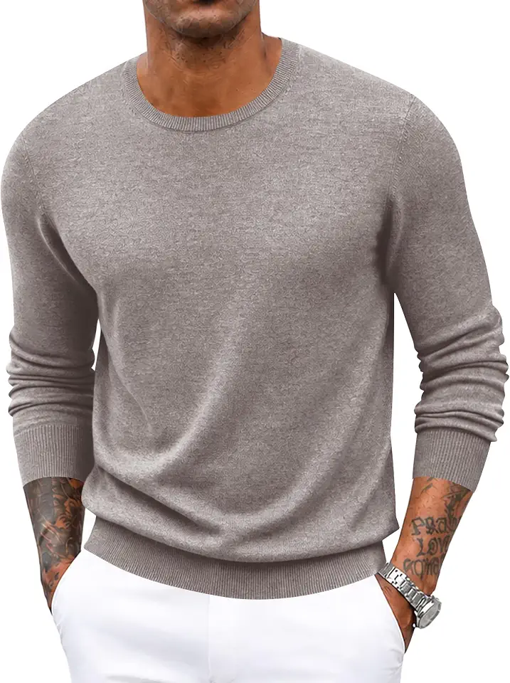 Poriff Men's Crewneck Sweater Wool Blend Knit Long Sleeve Pullover Sweaters