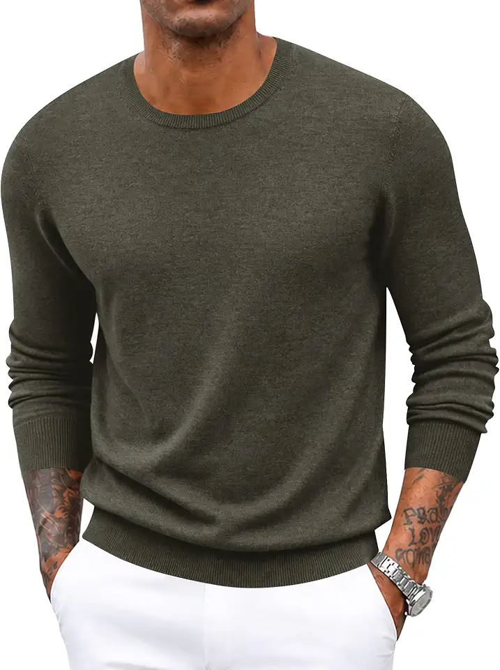 Poriff Men's Crewneck Sweater Wool Blend Knit Long Sleeve Pullover Sweaters