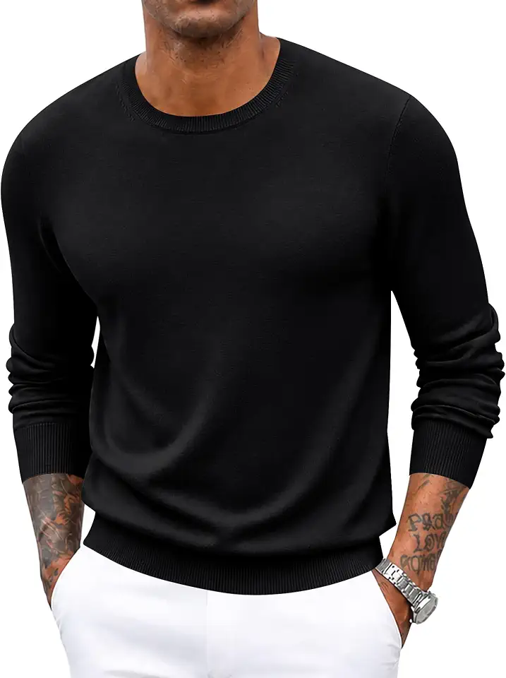 Poriff Men's Crewneck Sweater Wool Blend Knit Long Sleeve Pullover Sweaters