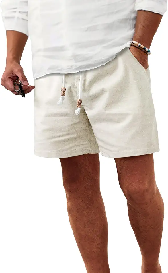 Comdecevis Men's 5 Inch Cotton Linen Casual Shorts