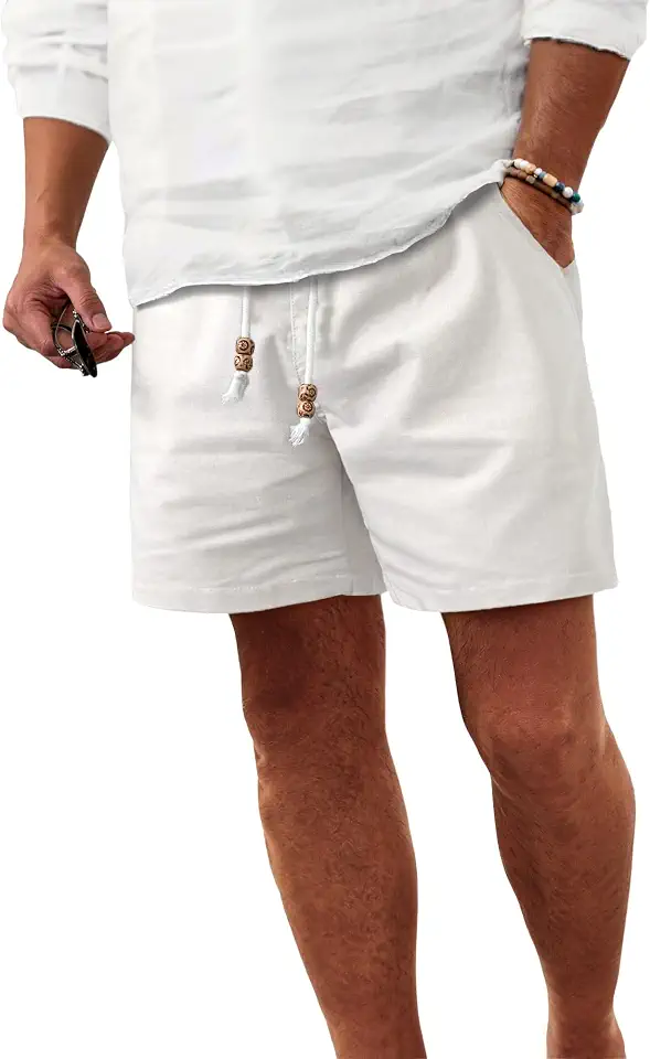 Comdecevis Men's 5 Inch Cotton Linen Casual Shorts