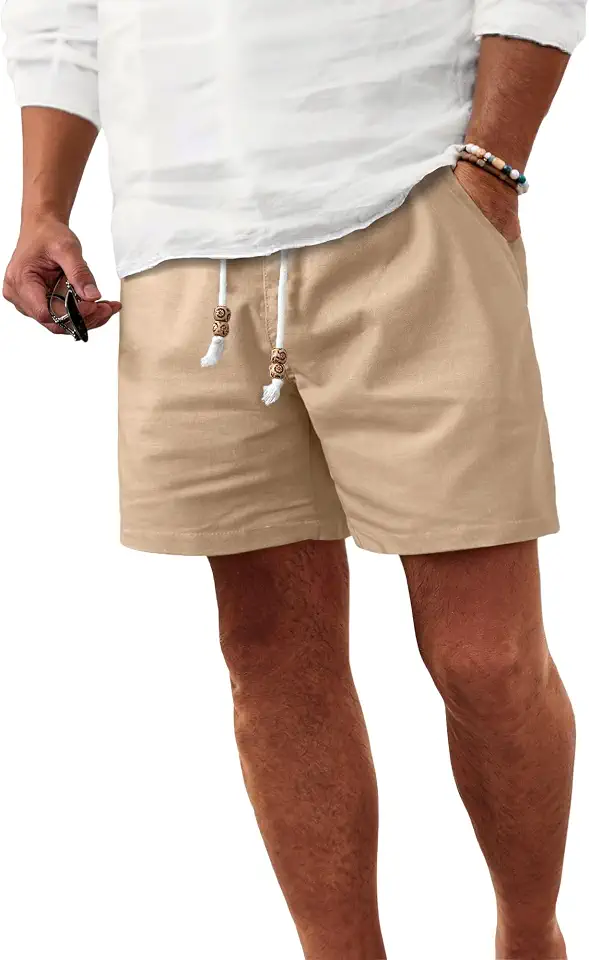 Comdecevis Men's 5 Inch Cotton Linen Casual Shorts