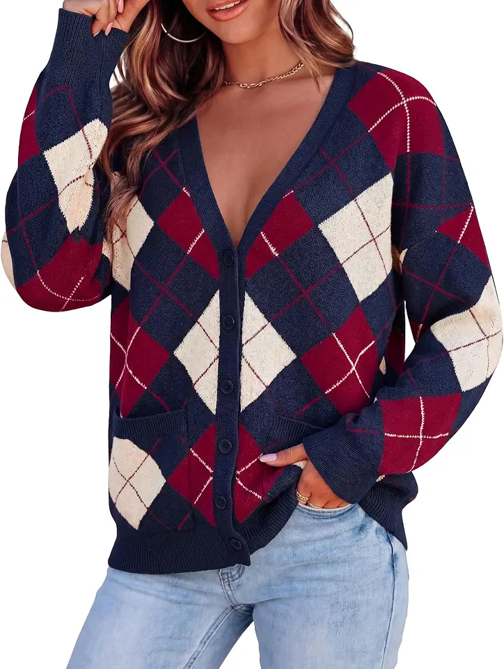 OEKO-TEX STANDARD 100 PRETTYGARDEN Women's Cardigan Argyle Winter Sweaters
