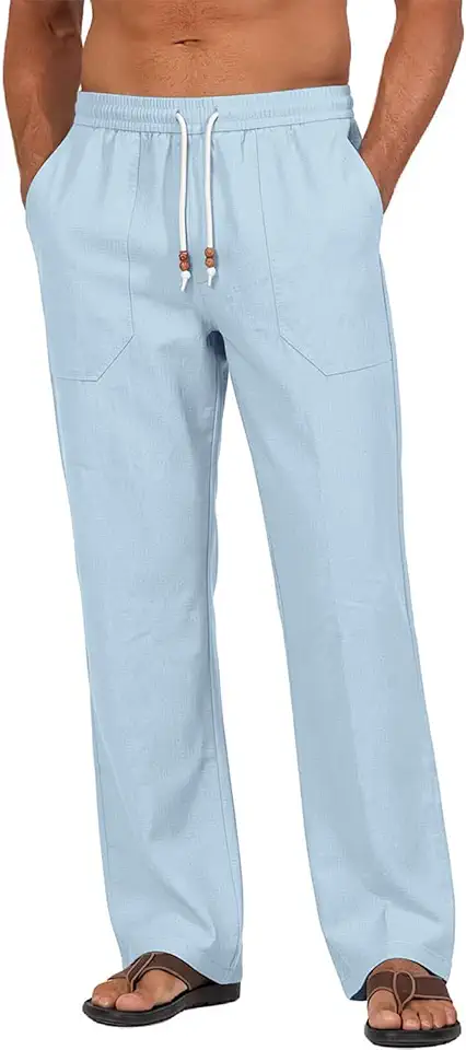 Riskrole Men’s Cotton Linen Pants Elastic Waist Drawstring Summer Beach Casual Pants Loose Fit Yoga Trousers