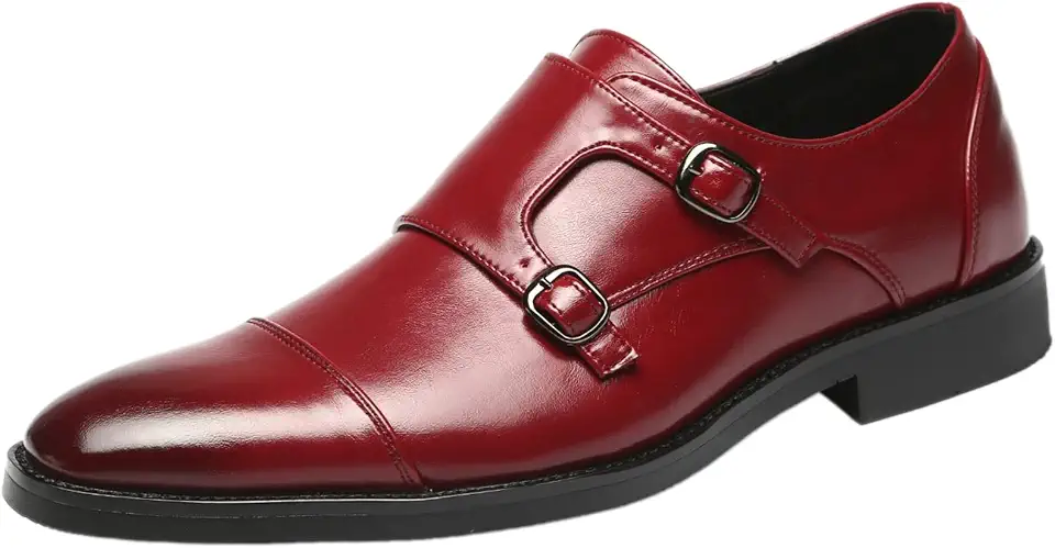 Men's Stylish Double Buckle Monk Shoes Faux Leather Formal Dress Shoes