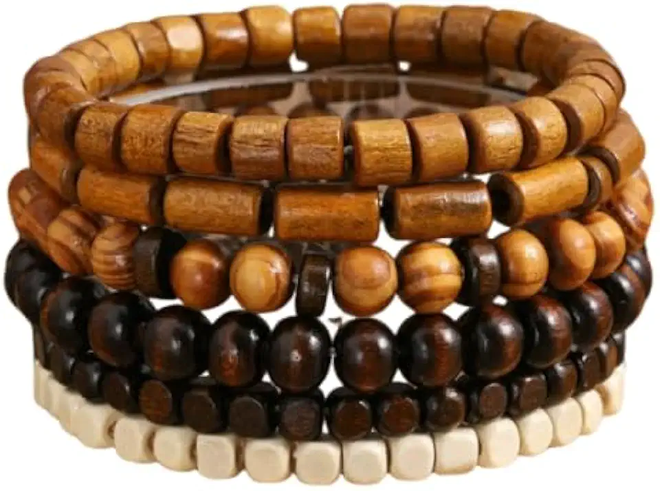 Men's Brown Wood Beaded Bracelet