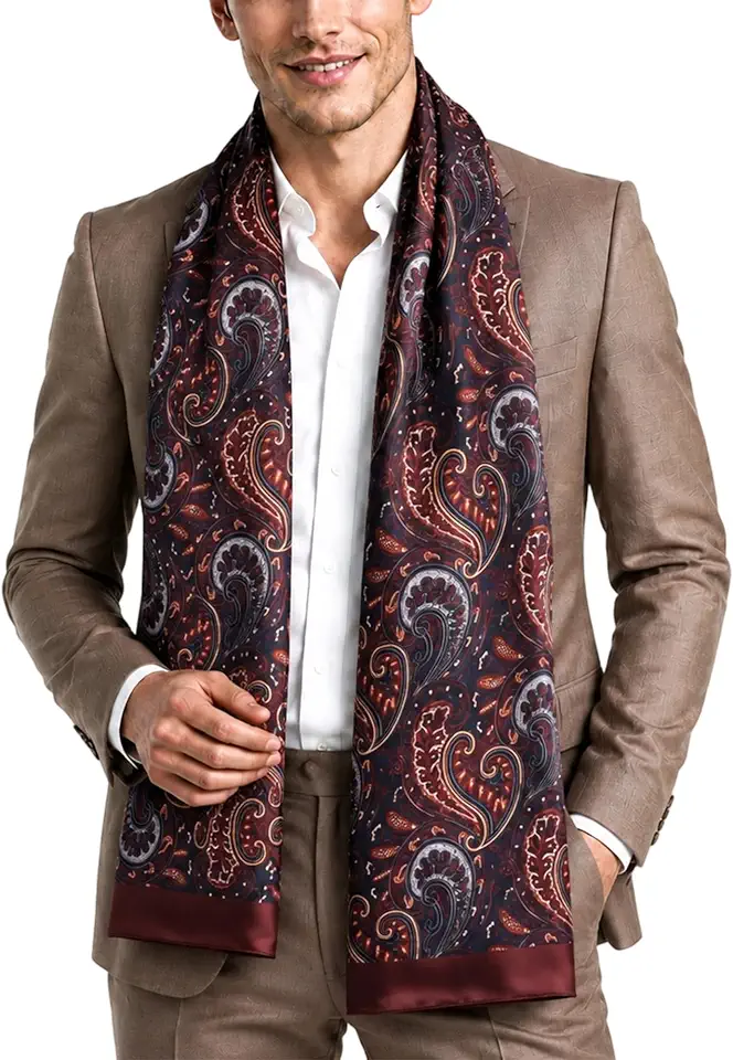 Fashion Men's Silk Scarf,Gift Packaged Long Satin Lightweight Neckerchief Business Suit Scarves