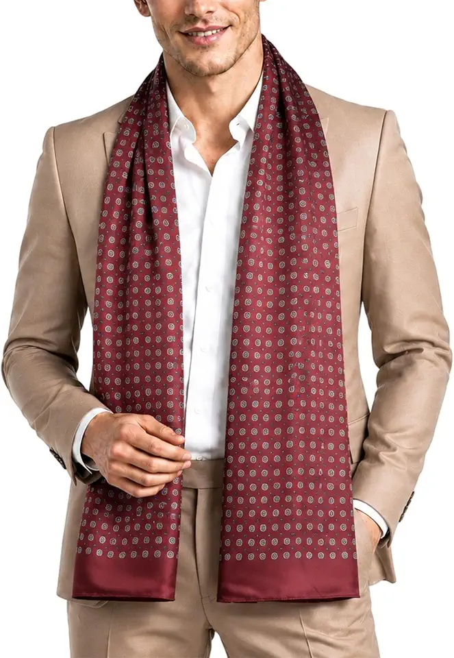 Fashion Men's Silk Scarf,Gift Packaged Long Satin Lightweight Neckerchief Business Suit Scarves