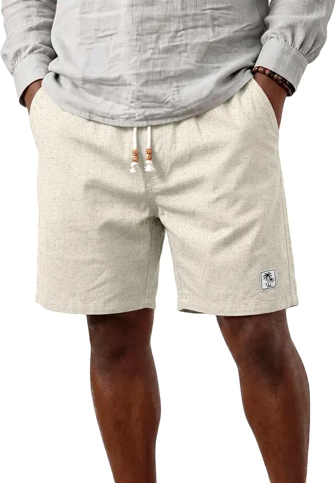 Men's Beige Linen Blend Shorts