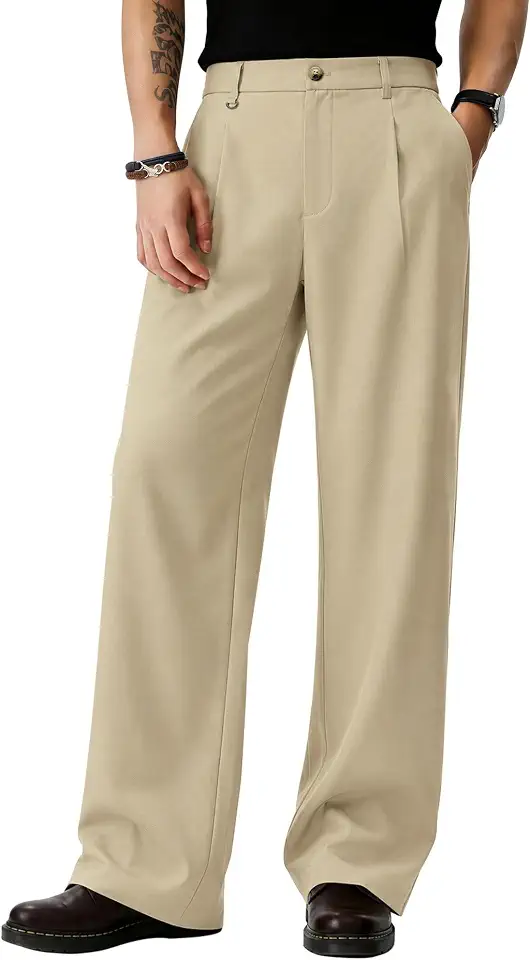 ZKMAN Men's Baggy Casual Dress Pants Pleated Wide Leg Slacks Loose Relaxed Fit Old Money Work Office Trousers