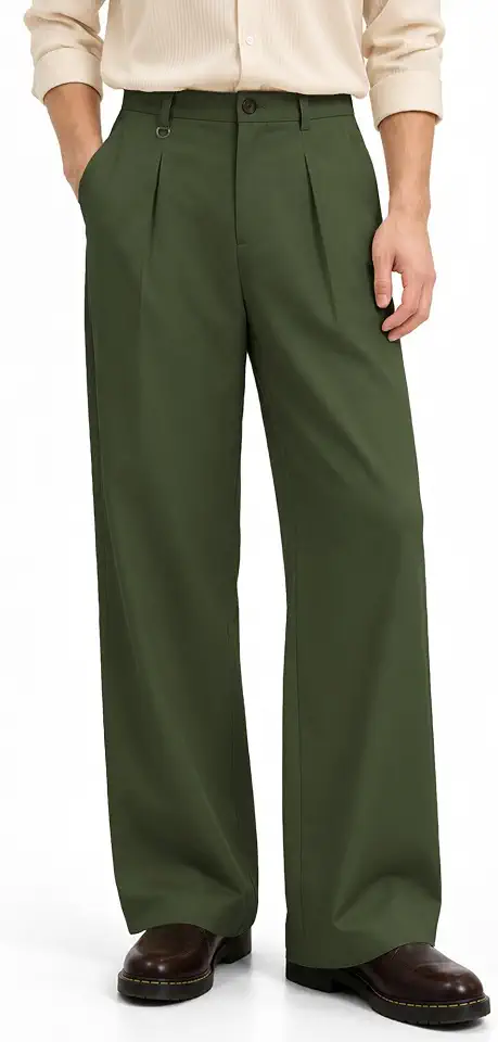 Men's Dark Green Pleated Dress Pants