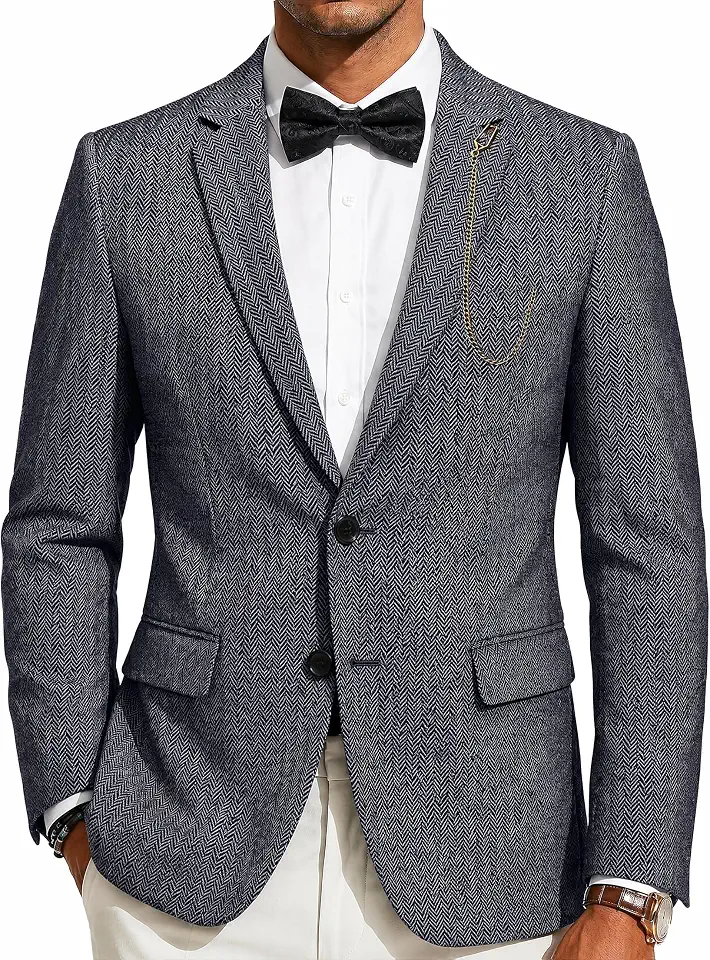 Barry.Wang Men's Tweed Blazer Classic Sport Coat Two Button Suit Jacket