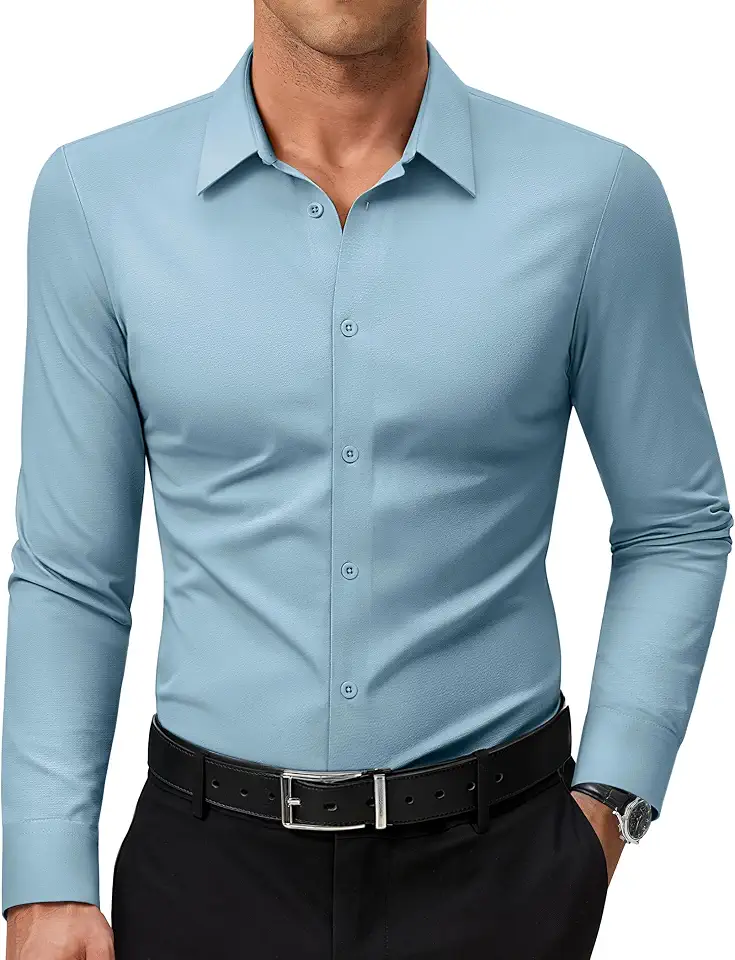 Lion Nardo Premium Dress Shirt for Men Slim Fit Performance Stretch Long Sleeve Muscle Fit Wrinkle Free Button Down Shirts