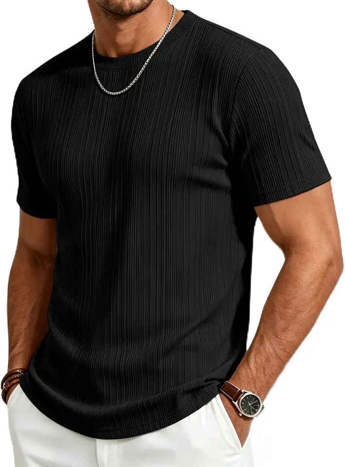 Gracyoga Men's T-Shirts Short Sleeve Knit Casual Ribbed Dress Tee Shirt