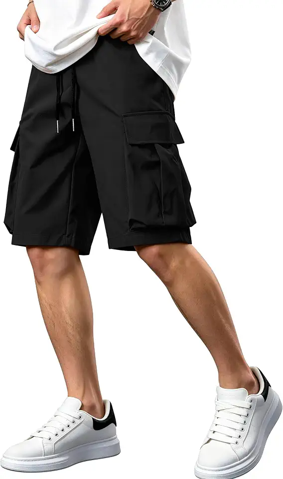 Comdecevis Men's Casual Cargo Shorts Relaxed Fit Drawstring Shorts with Multi-Pocket for Summer Work Outdoor Hiking