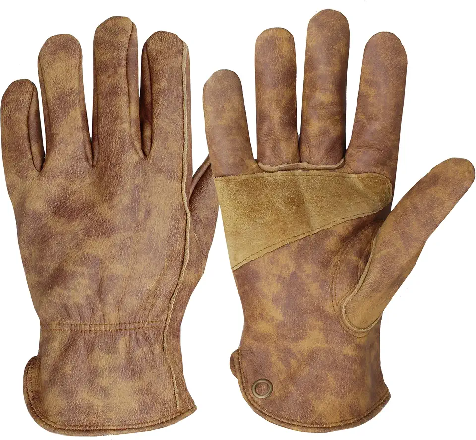 Premium Brown Retro Cowhide Leather Work Gloves Tie-Dye Design Durable Motorcycle & Work Gloves