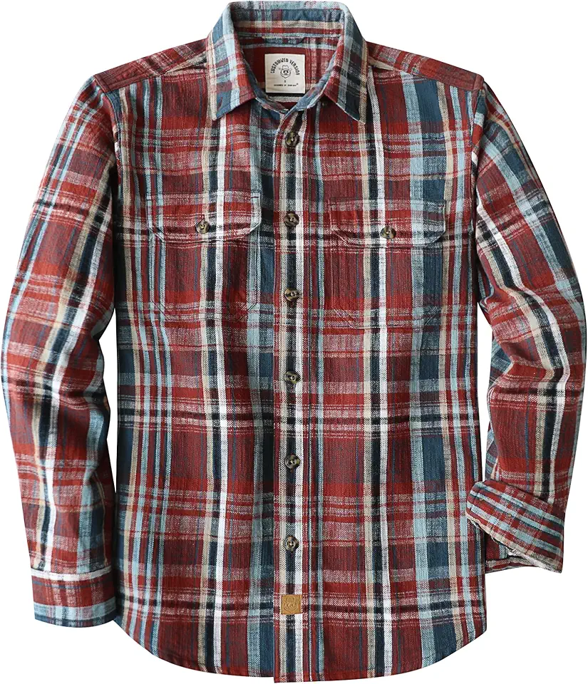 Dubinik® 9.7 oz Heavyweight Flannel Shirt for Men Long Sleeve Cotton Plaid