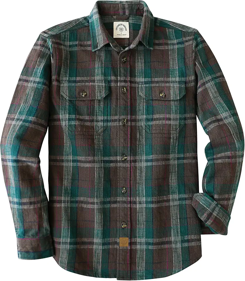Dubinik® 9.7 oz Heavyweight Flannel Shirt for Men Long Sleeve Cotton Plaid