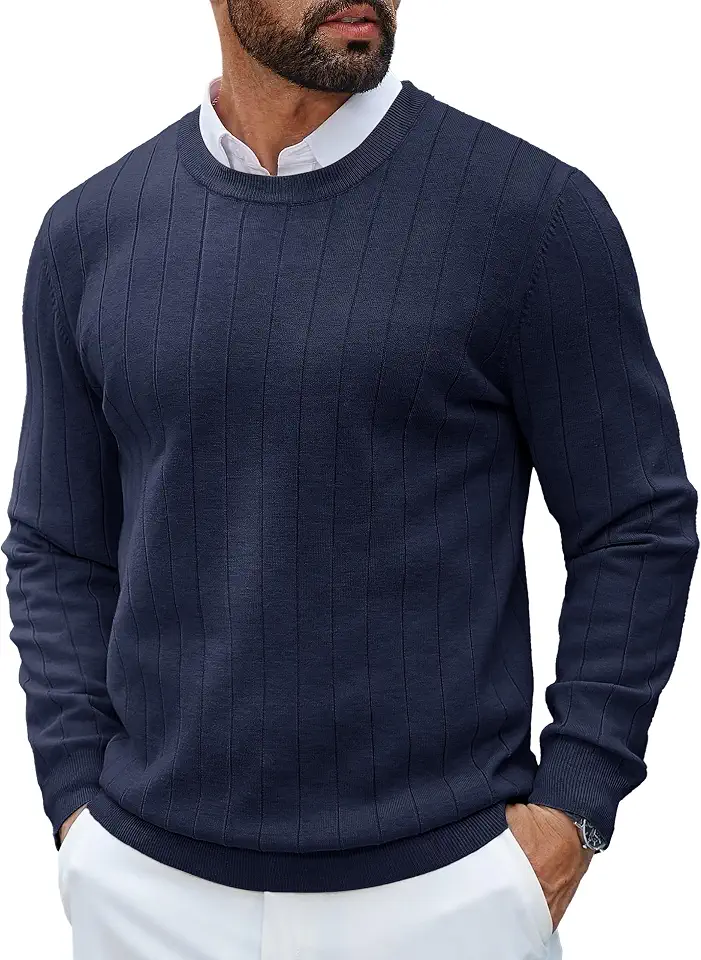 Cotrasen Mens Crew Neck Sweaters Knit Lightweight Pullover Dress Sweater