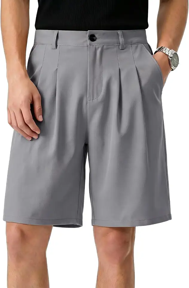 Heyfanee Mens Baggy Pleated Dress Shorts Elastic Waist 9 in